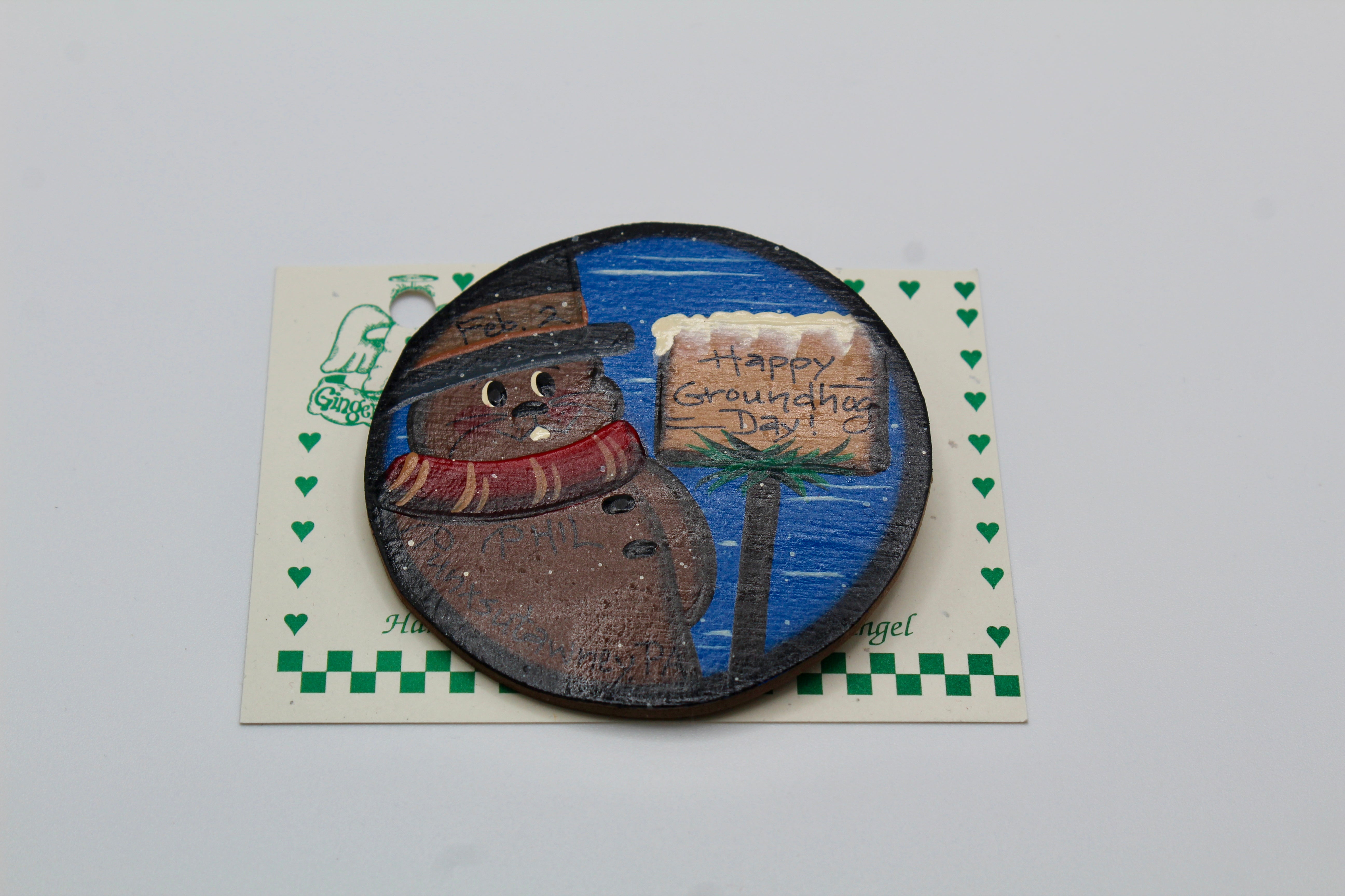 Blue Round Phil @ Sign Pin – Handpainted 3 Inch-Groundhog Stuff
