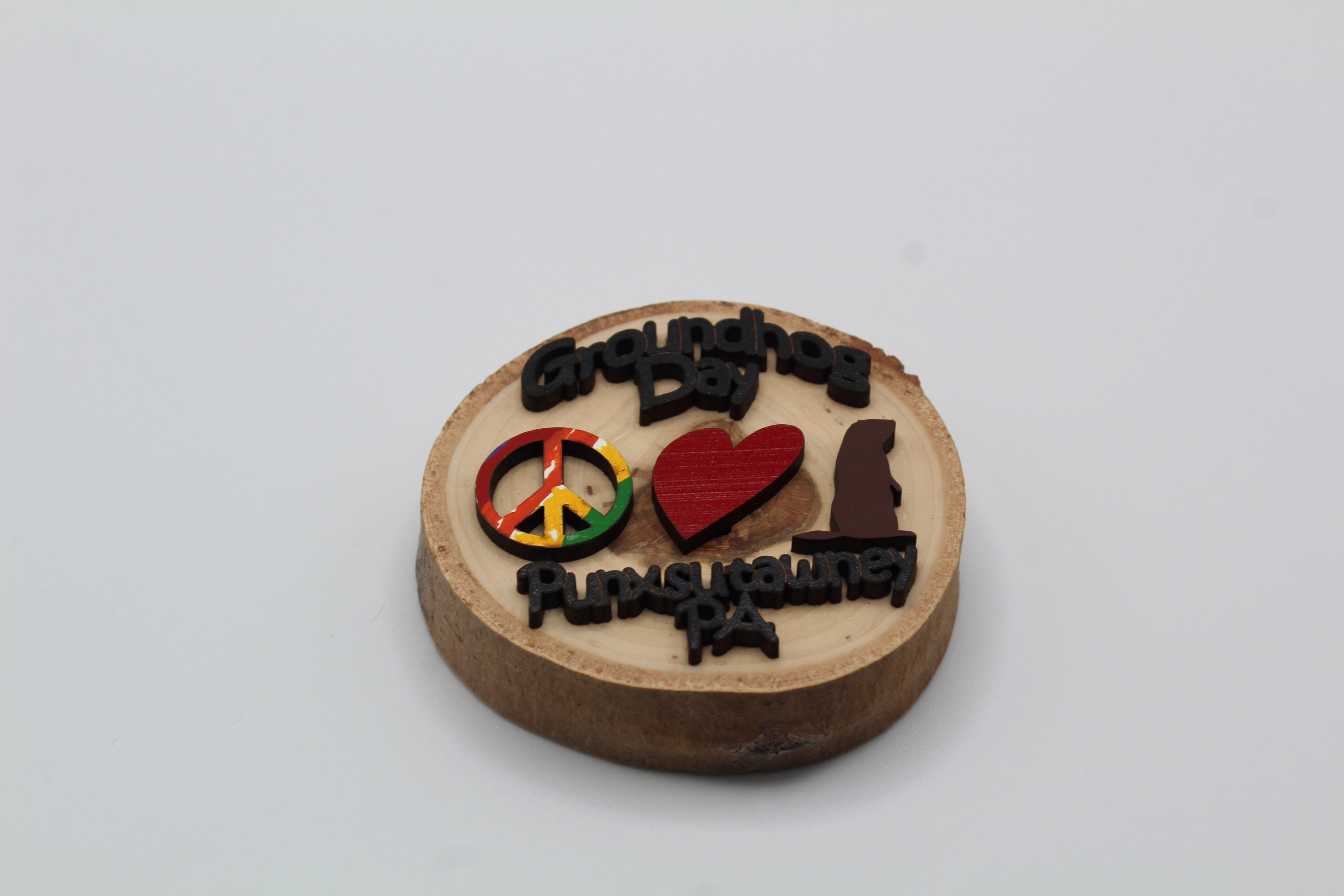 Peace Love Groundhog Wooden Magnet-Groundhog Stuff