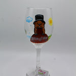 Weather Phil Painted Wineglass-Groundhog Stuff
