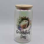 Frosted Beer Groundhog Glass – 12 oz with Lid & Straw-Groundhog Stuff