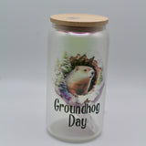 Frosted Beer Groundhog Glass – 12 oz with Lid & Straw-Groundhog Stuff