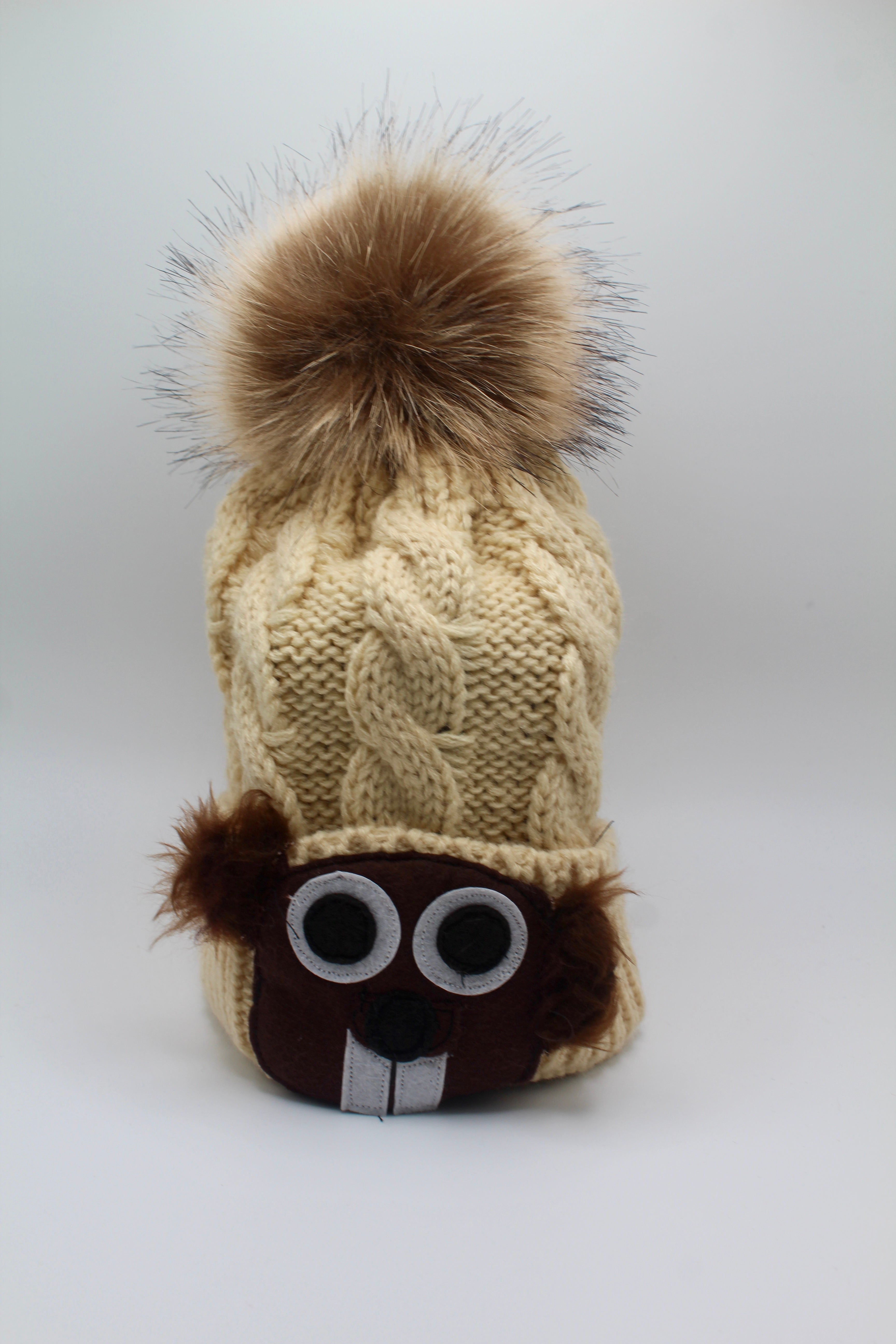 Adult Pom Pom Groundhog Hat-Groundhog Stuff