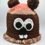 Adult Handknit Groundhog Hat with Fur Trim-Groundhog Stuff
