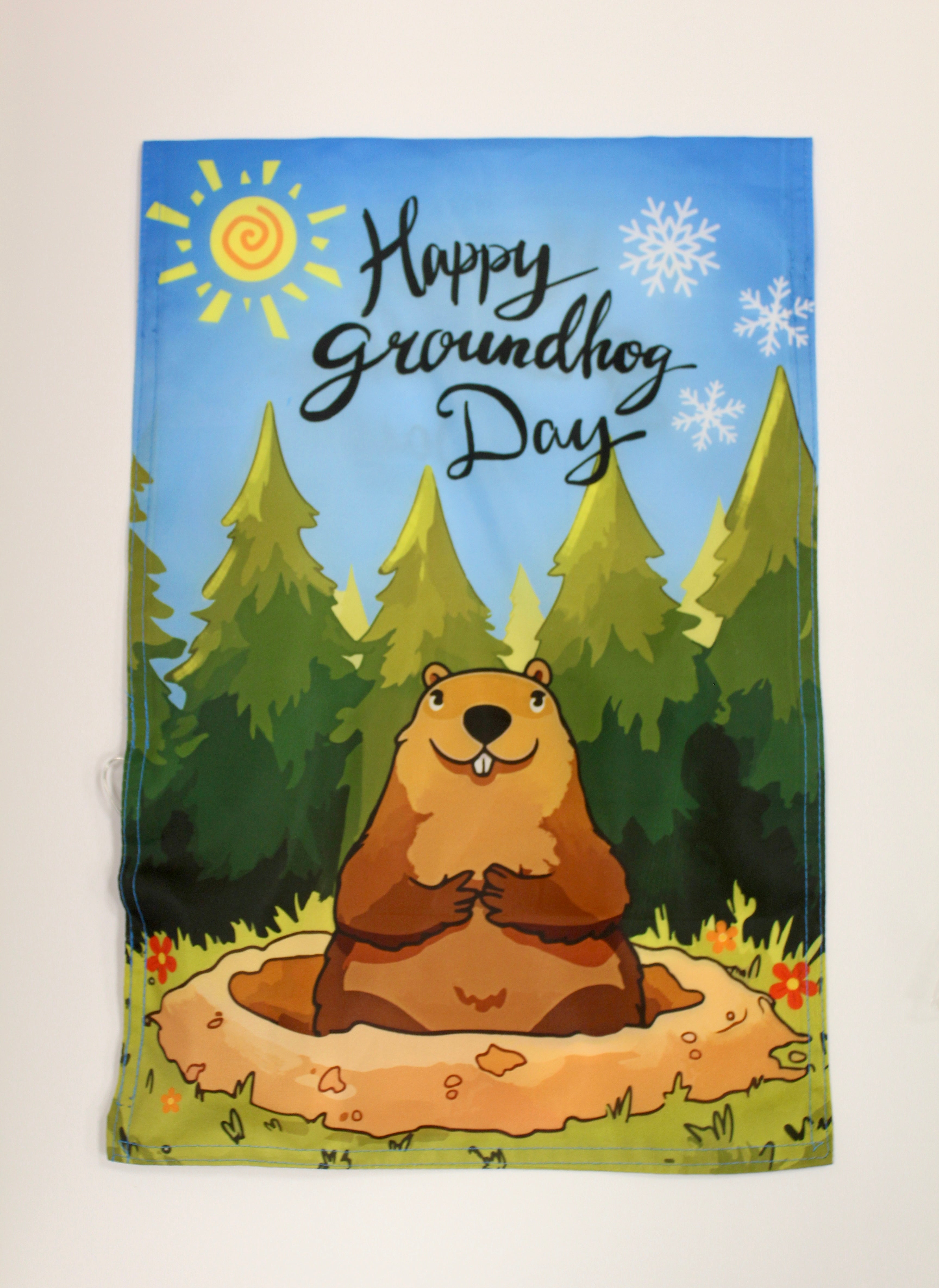 Lighted Groundhog Day Garden Flag - 12x18.5"-Groundhog Stuff