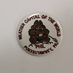 Weather Capital of the World Pin - White with Red Text-Groundhog Stuff