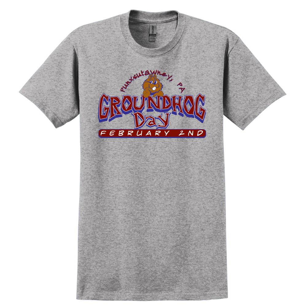 Adult Bedrock-Style Groundhog Day T-Shirt - Gray (2X/3X)-Groundhog Stuff