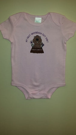 Infant Girls 1st Groundhog Day Onesie – Pink & Purple-Groundhog Stuff