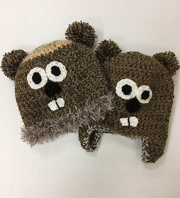 Toddler/Infant Handknit Groundhog Hat – Brown/Multi-Groundhog Stuff