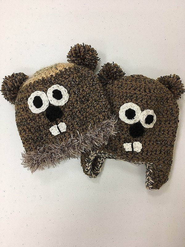 Toddler/Infant Handknit Groundhog Hat – Brown/Multi-Groundhog Stuff