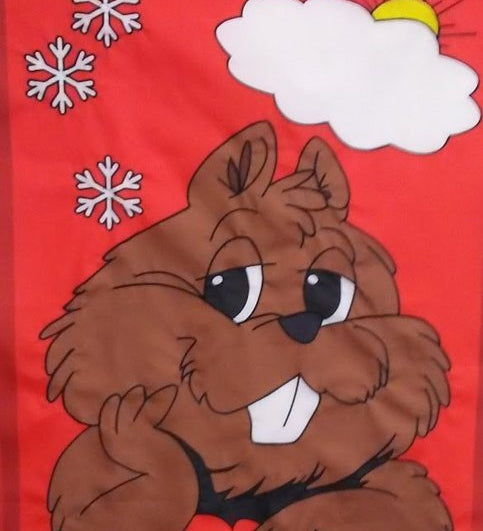 Flag - Happy Groundhog Day (Red, 28x44")-Groundhog Stuff