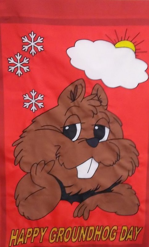 Flag - Happy Groundhog Day (Red, 28x44")-Groundhog Stuff