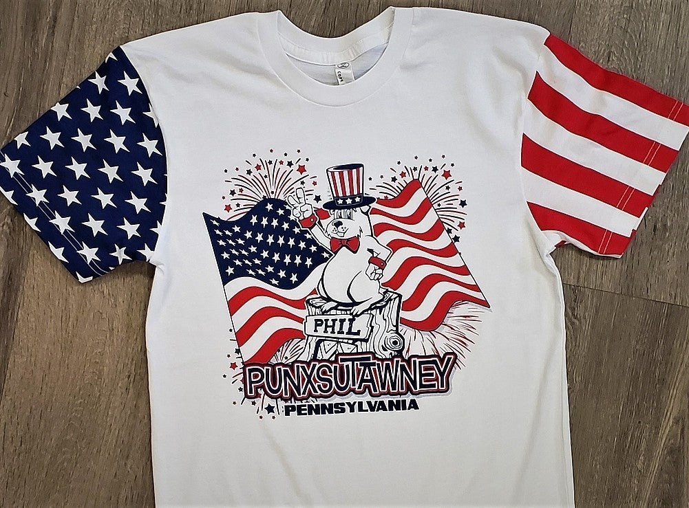 Patriotic Phil Adult T-Shirt-Groundhog Stuff