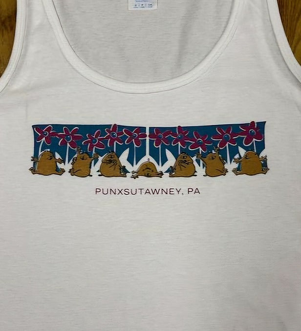 Adult Groundhog & Flowers Tank Top - White-Groundhog Stuff