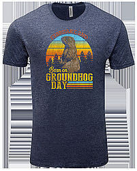 Adult Groundhog Birthday T-Shirt - 3X Heather Navy-Groundhog Stuff